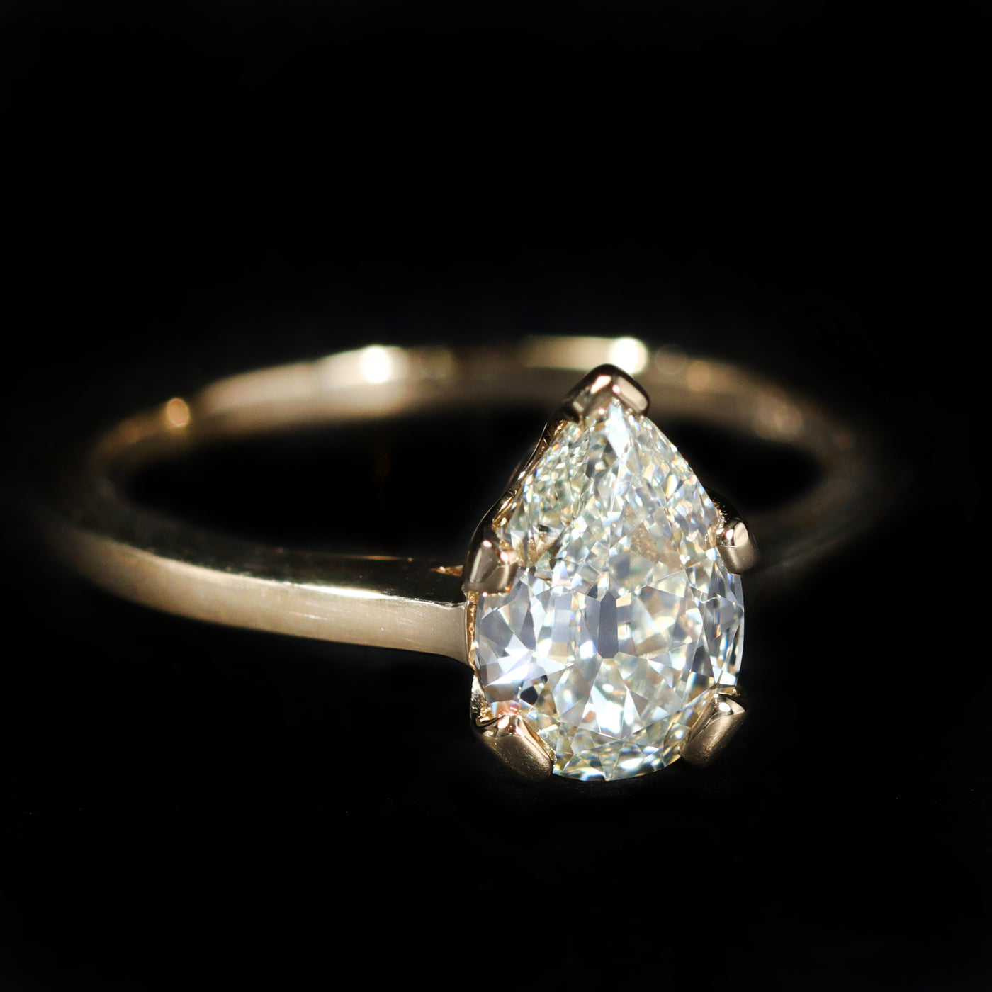 18K Yellow Gold GIA 1.15 Carat Antique Pear Cut Diamond Engagement Ring