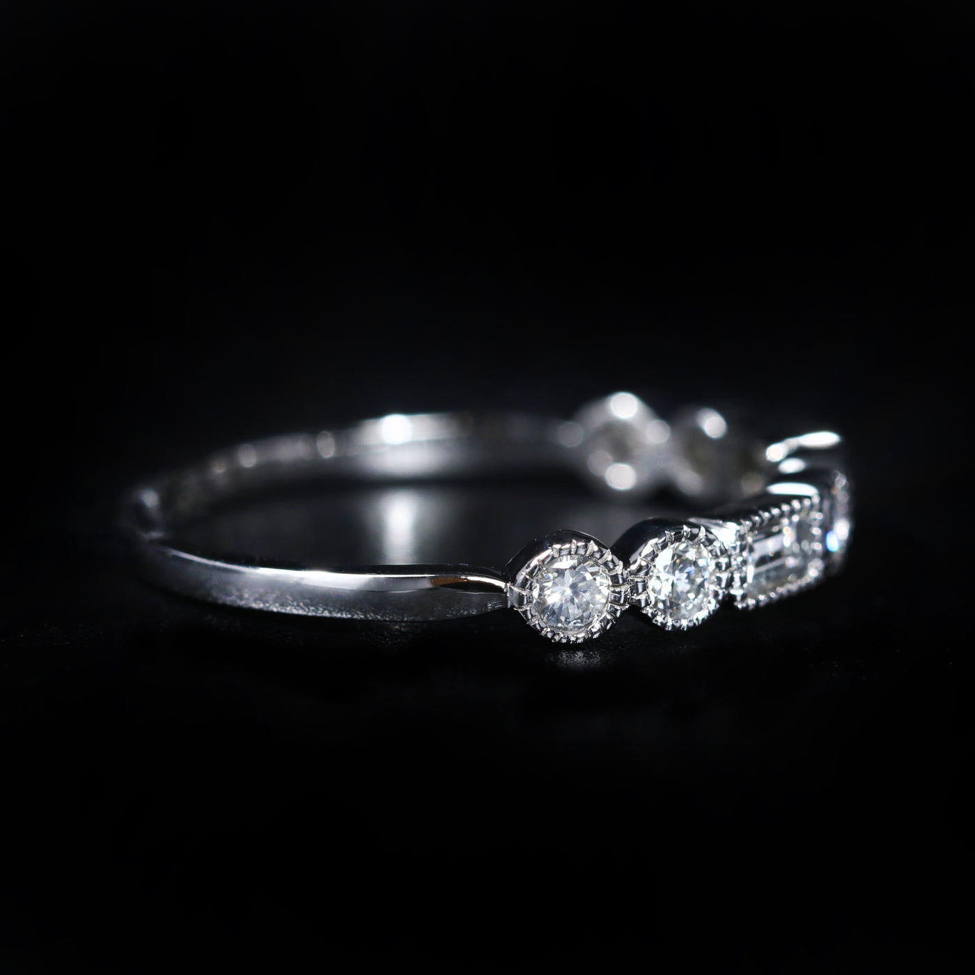 14K White Gold 0.52 CTW Baguette and Round Brilliant Cut Diamond Band