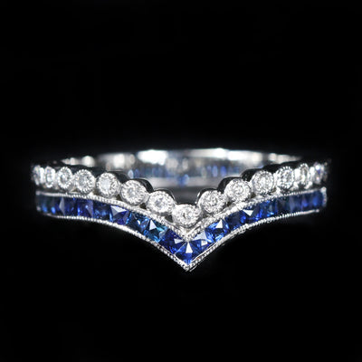Platinum French Cut Sapphire and Diamond Curved Band