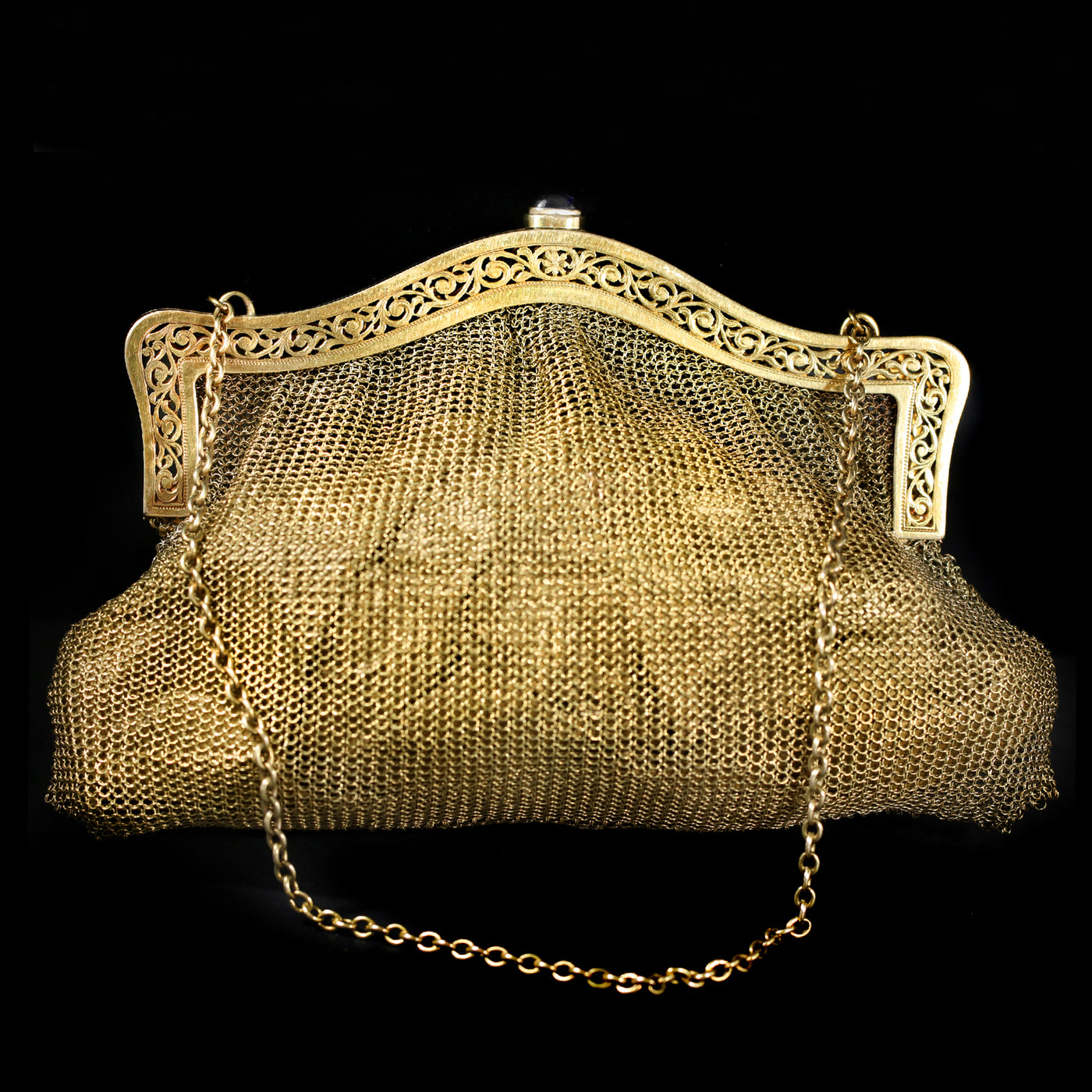 Art Deco Gold Mesh Purse With Sapphire Clasp