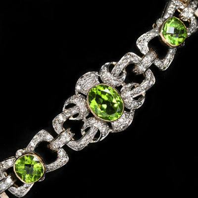 Mid Century Peridot and Diamond Link Bracelet
