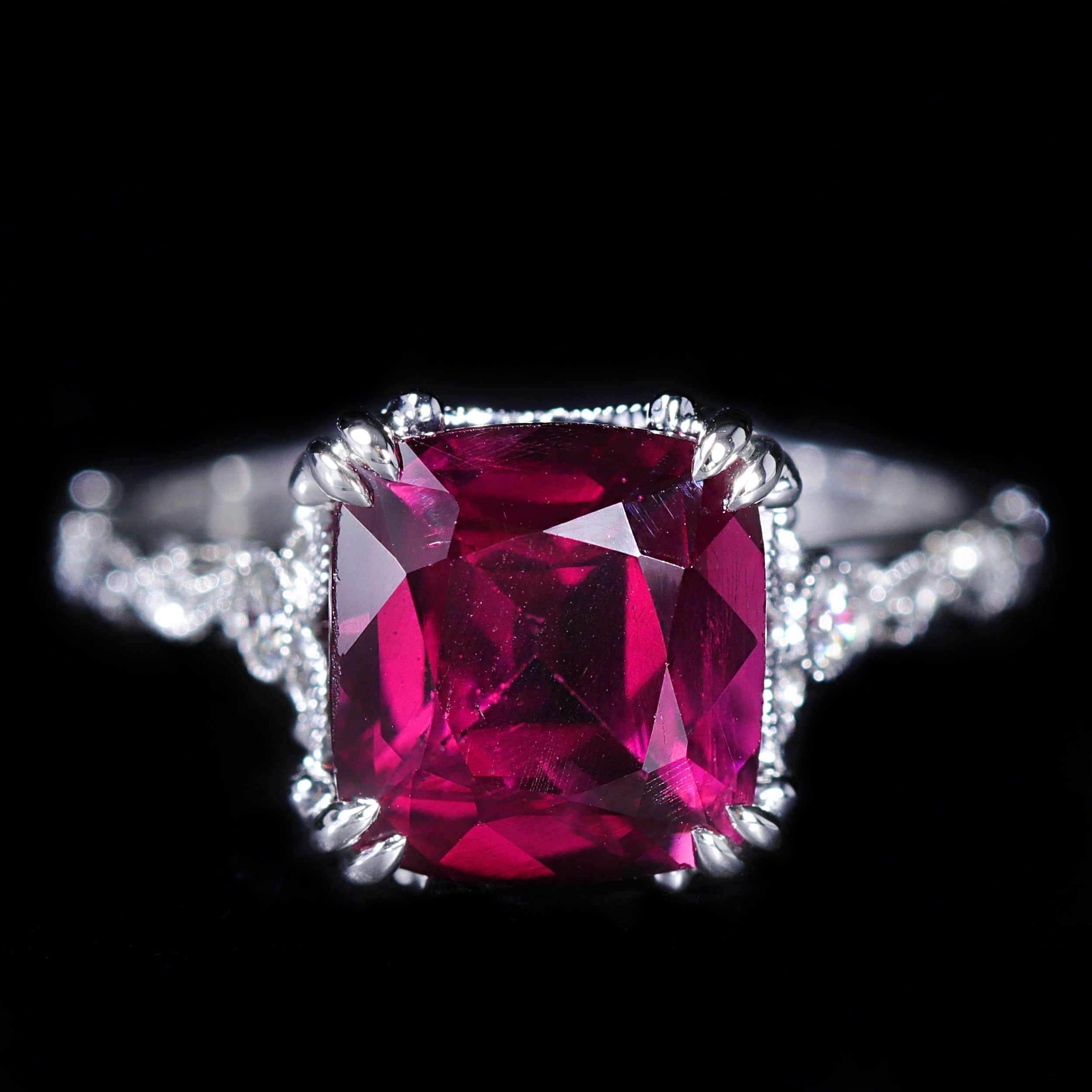 14K White Gold 4.18 Carat Rhodolite Garnet and Diamond Ring