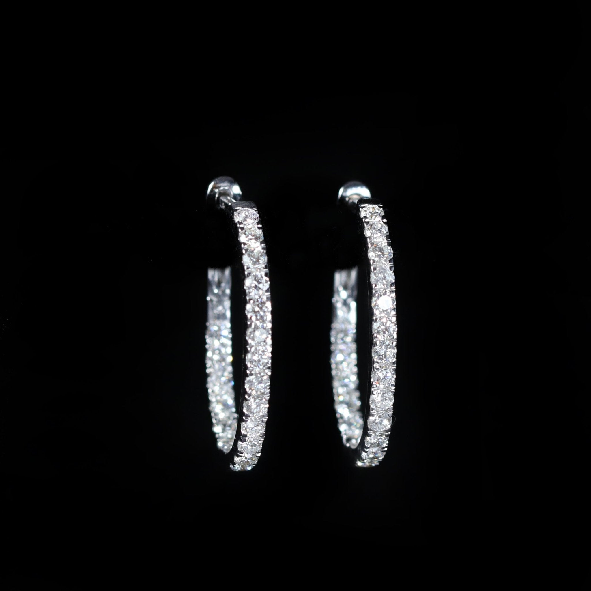 14K White Gold 1.24 CTW Diamond Oval Inside - Out Hoop Earrings - Walton's Jewelry