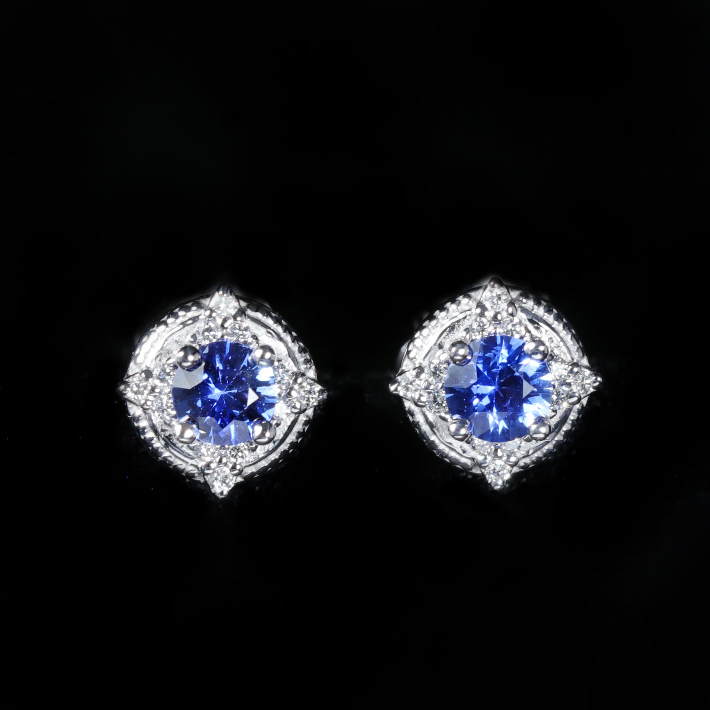 14K White Gold 0.37 CTW Sapphire and Diamond Stud Earrings