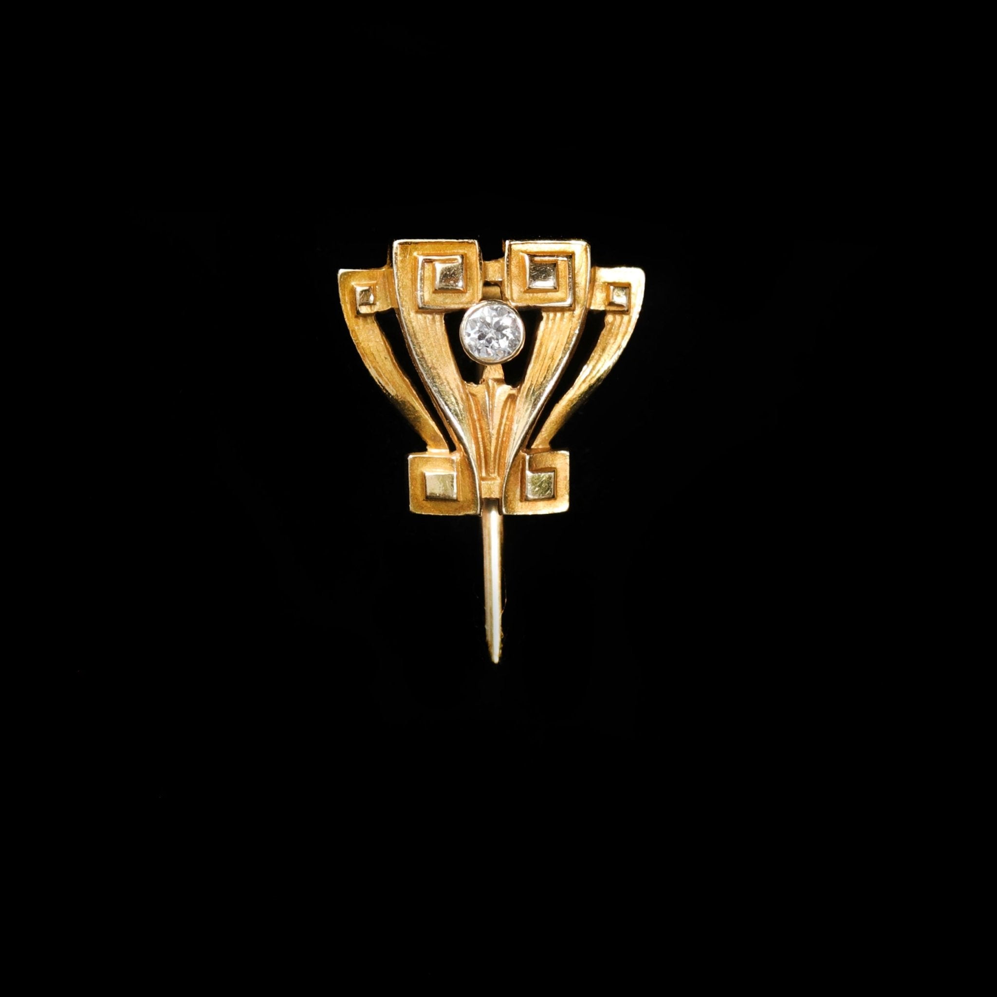 Art Nouveau 14K Yellow Gold and Diamond Stick Pin - Walton's Jewelry