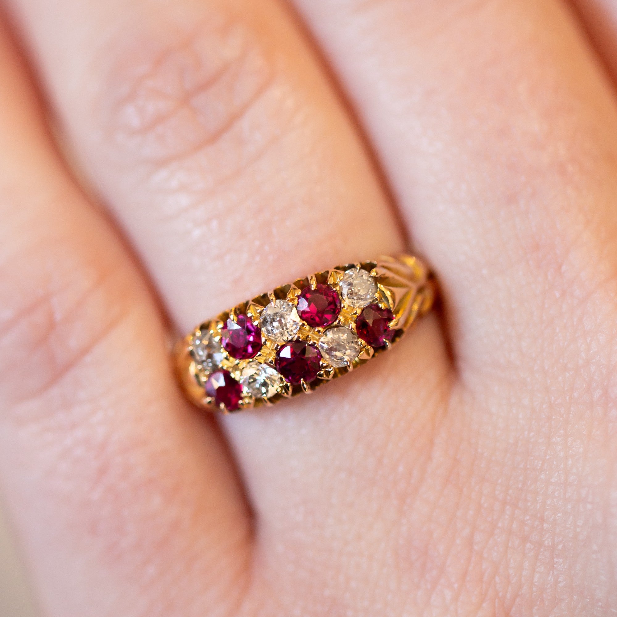Victorian 0.75 CTW Ruby and Old Mine Cut Diamond Ring - Walton's Jewelry
