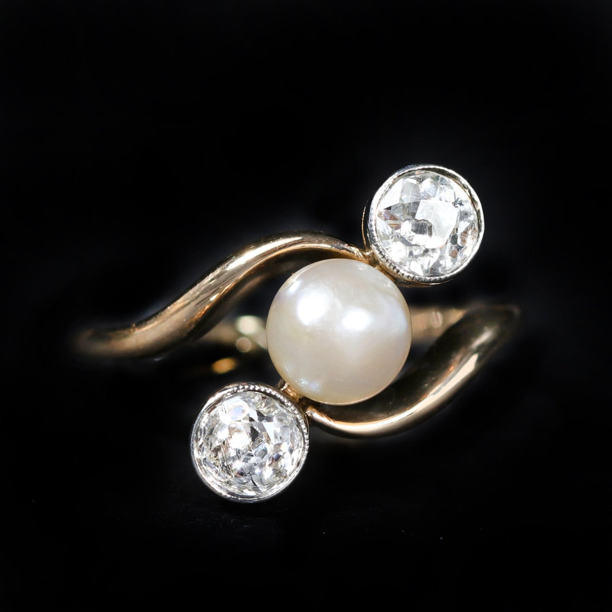 Edwardian Platinum Topped 18K Yellow Gold Pearl and 0.66 CTW Diamond Ring - Walton's Jewelry