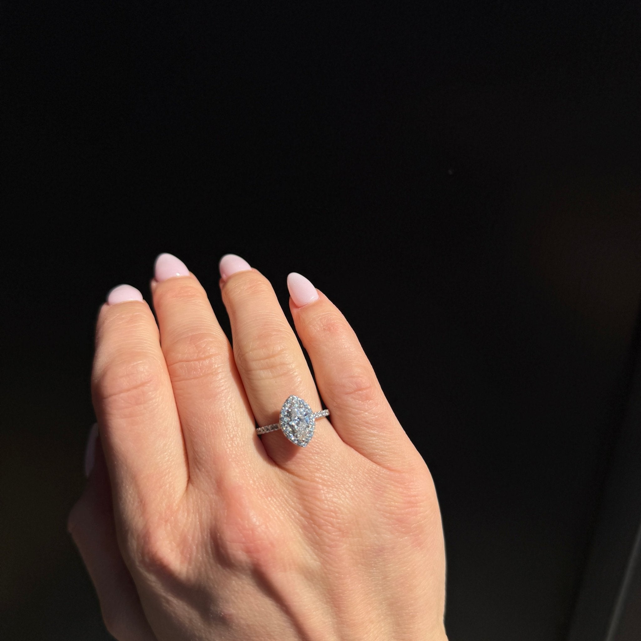 14K White Gold GIA 0.90 Carat Marquise Cut Diamond Halo Engagement Ring - Walton's Jewelry
