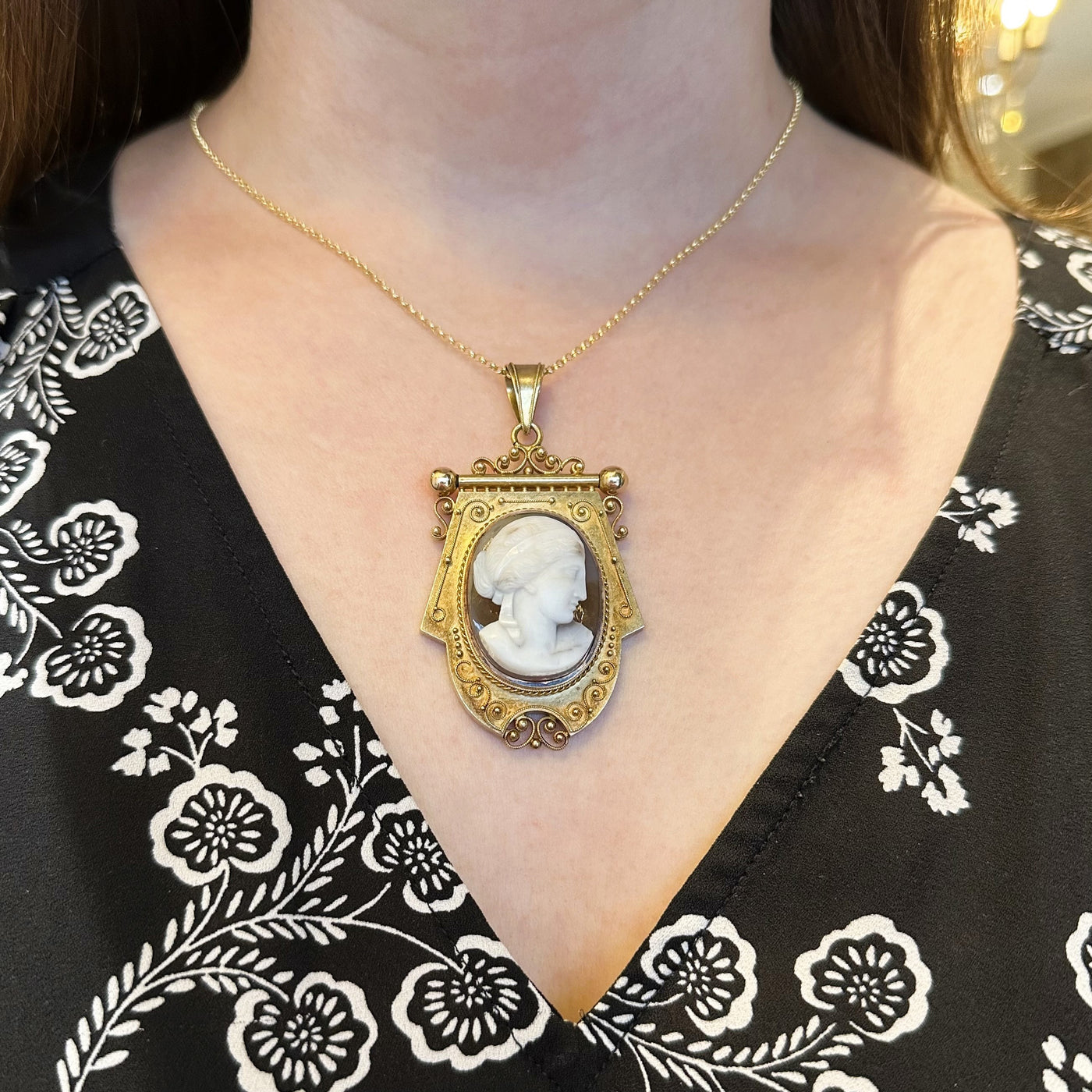 Victorian Etruscan Revival 14K Yellow Gold Cameo Pendant