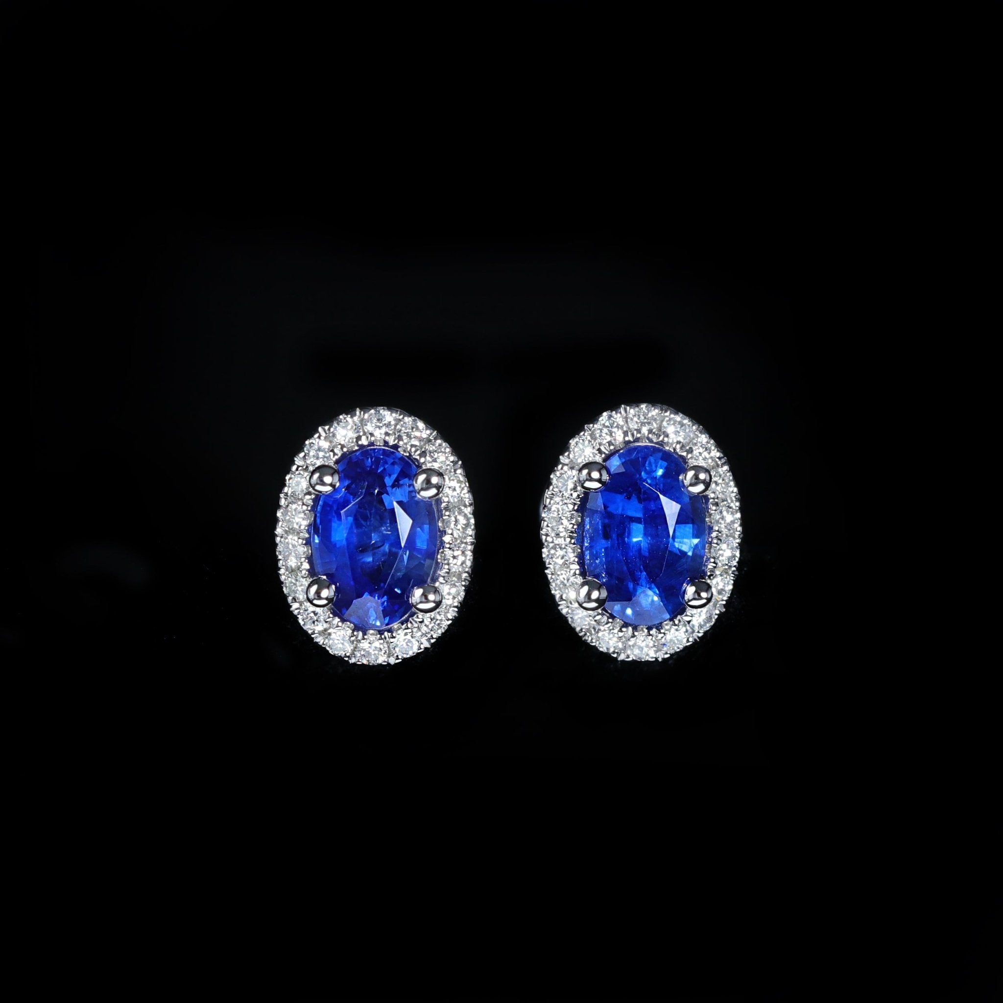 14K White Gold 1.36 CTW Sapphire and Diamond Stud Earrings - Walton's Jewelry