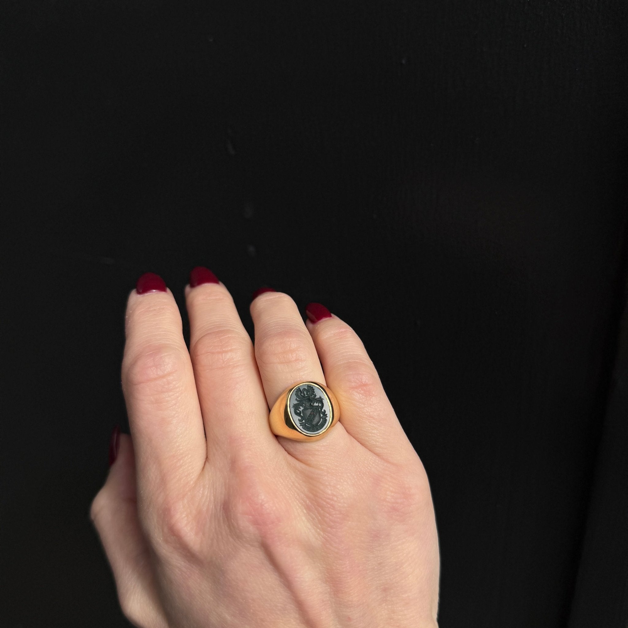 Estate 18K Yellow Gold Bloodstone Intaglio Ring - Walton's Jewelry