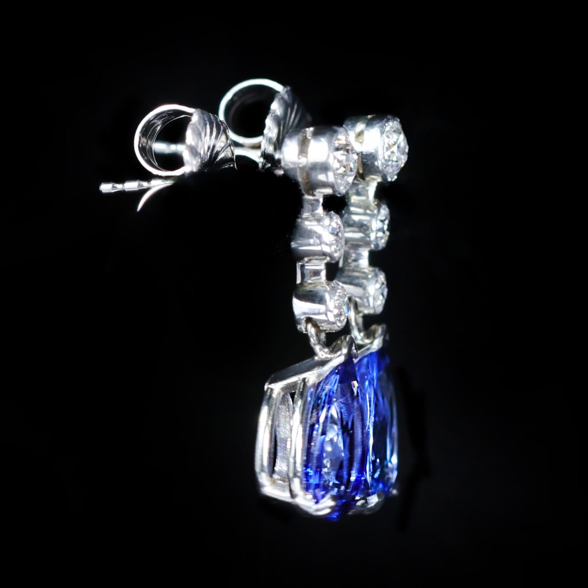 Estate Platinum 3.00 CTW Sapphire and Diamond Drop Earrings - Walton's Jewelry