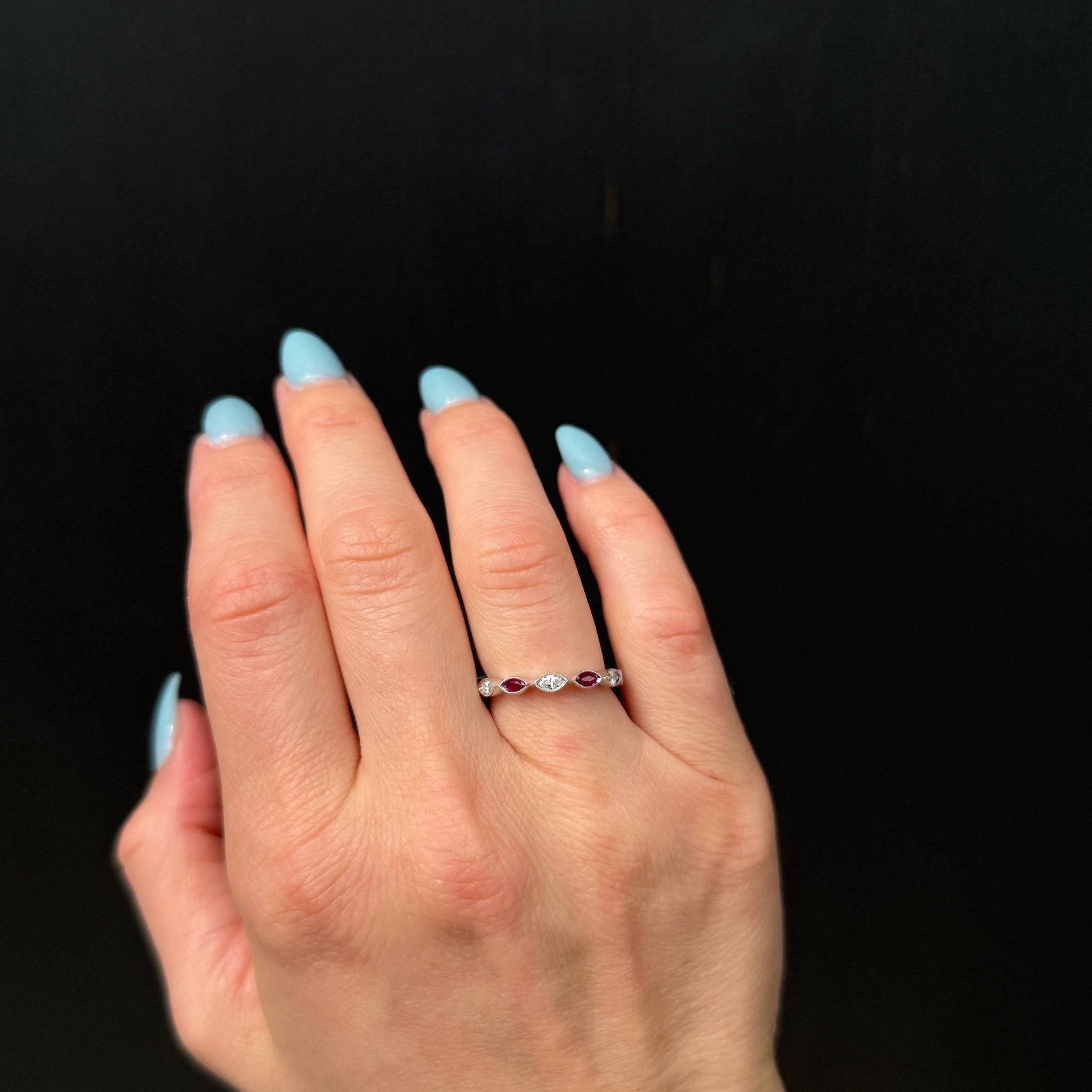 14K White Gold Marquise Cut Ruby and Diamond Band - Walton's Jewelry