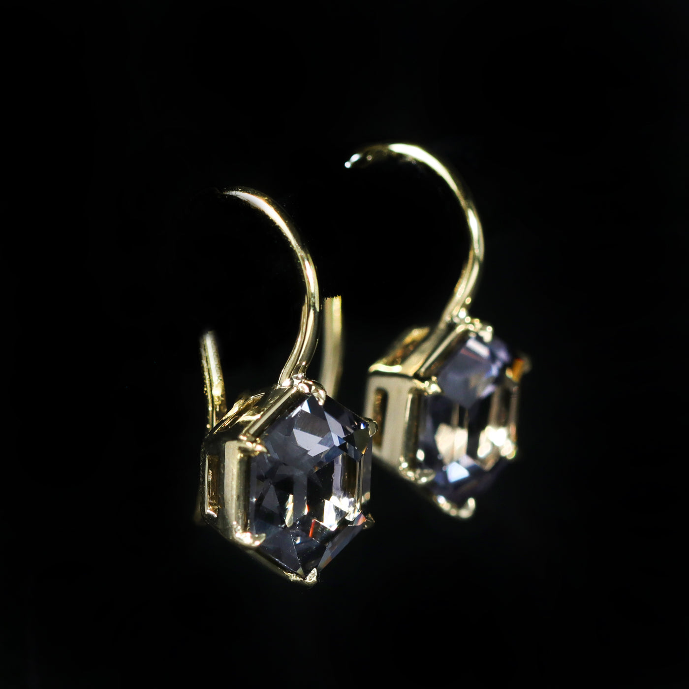 18K Yellow Gold 3.82 Carat Gray Spinel Dangle Earrings