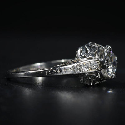Art Deco Platinum 0.72 Carat Old European Cut Diamond Engagement Ring