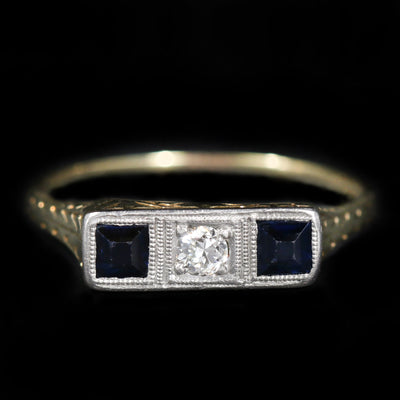 Edwardian Old European Cut Diamond and Sapphire Ring