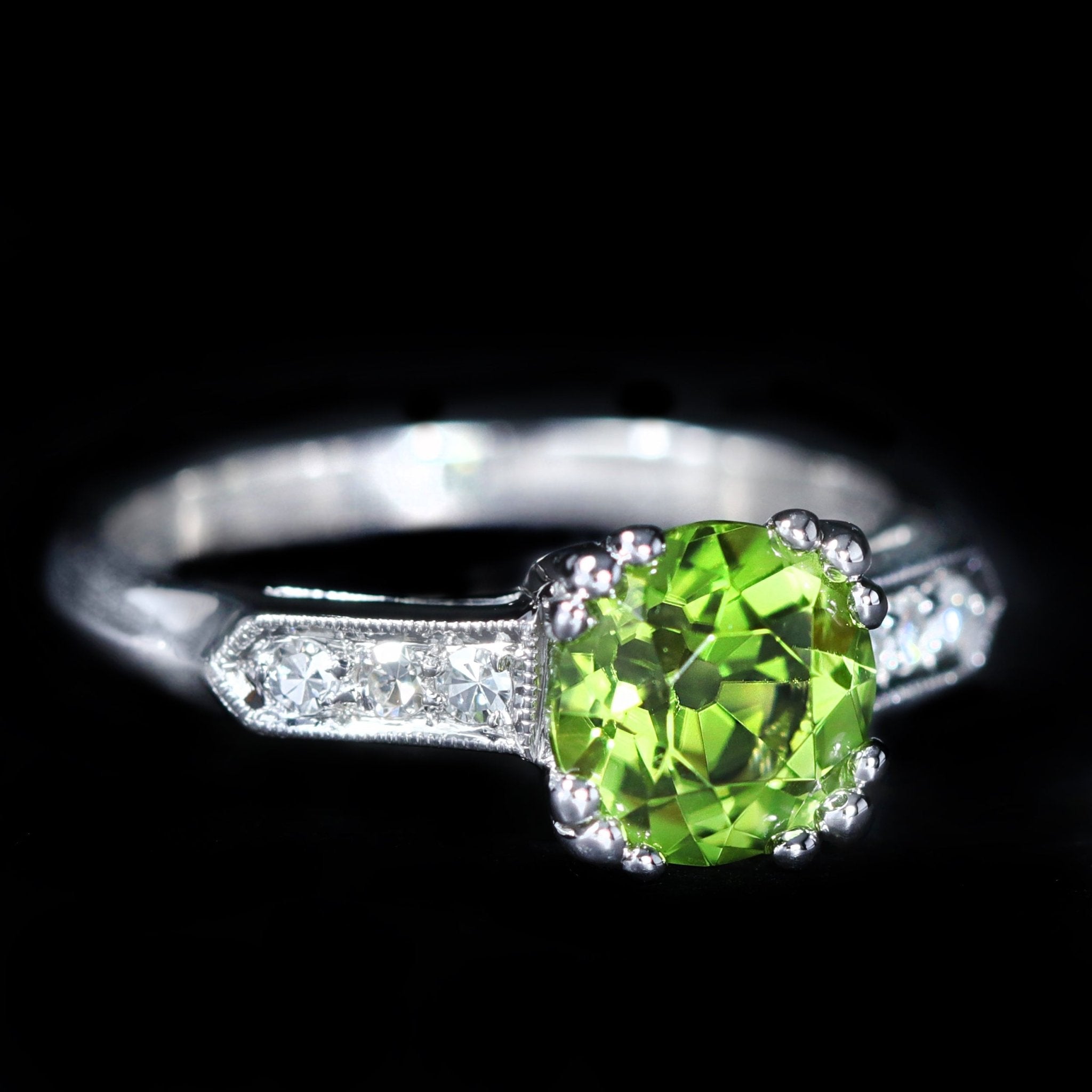 Estate Platinum 1.73 Peridot and Diamond Ring - Walton's Jewelry