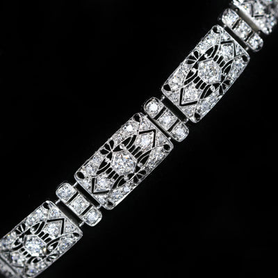 Art Deco Platinum 5.00 CTW Diamond Filigreee Bracelet