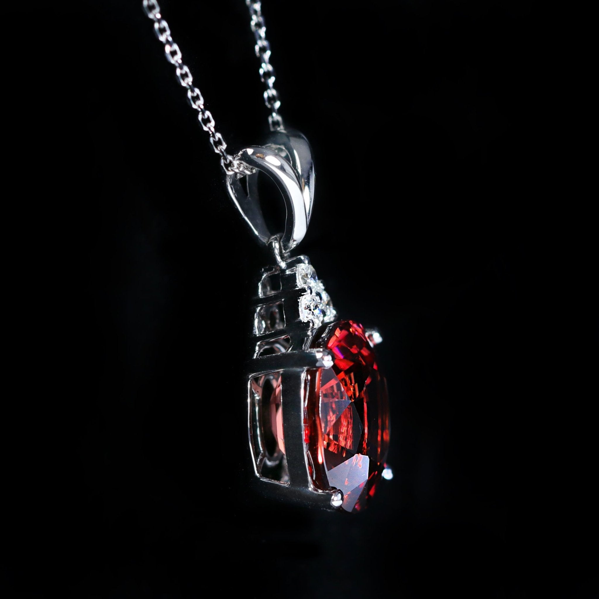 14K White Gold 9.61 Carat Red Zircon and Diamond Pendant - Walton's Jewelry