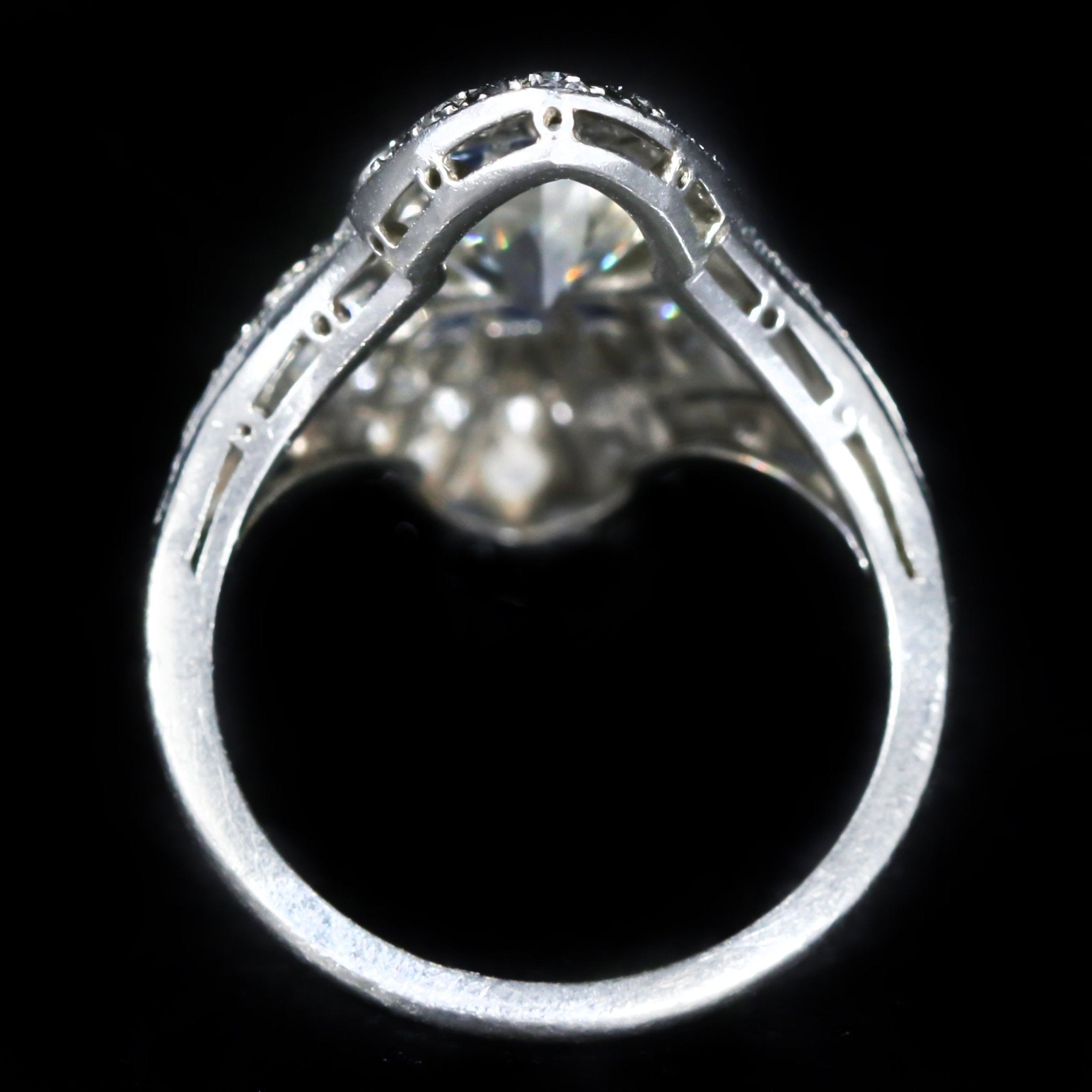 Art Deco 1.60 Carat Old European Cut Diamond and Sapphire Ring - Walton's Jewelry