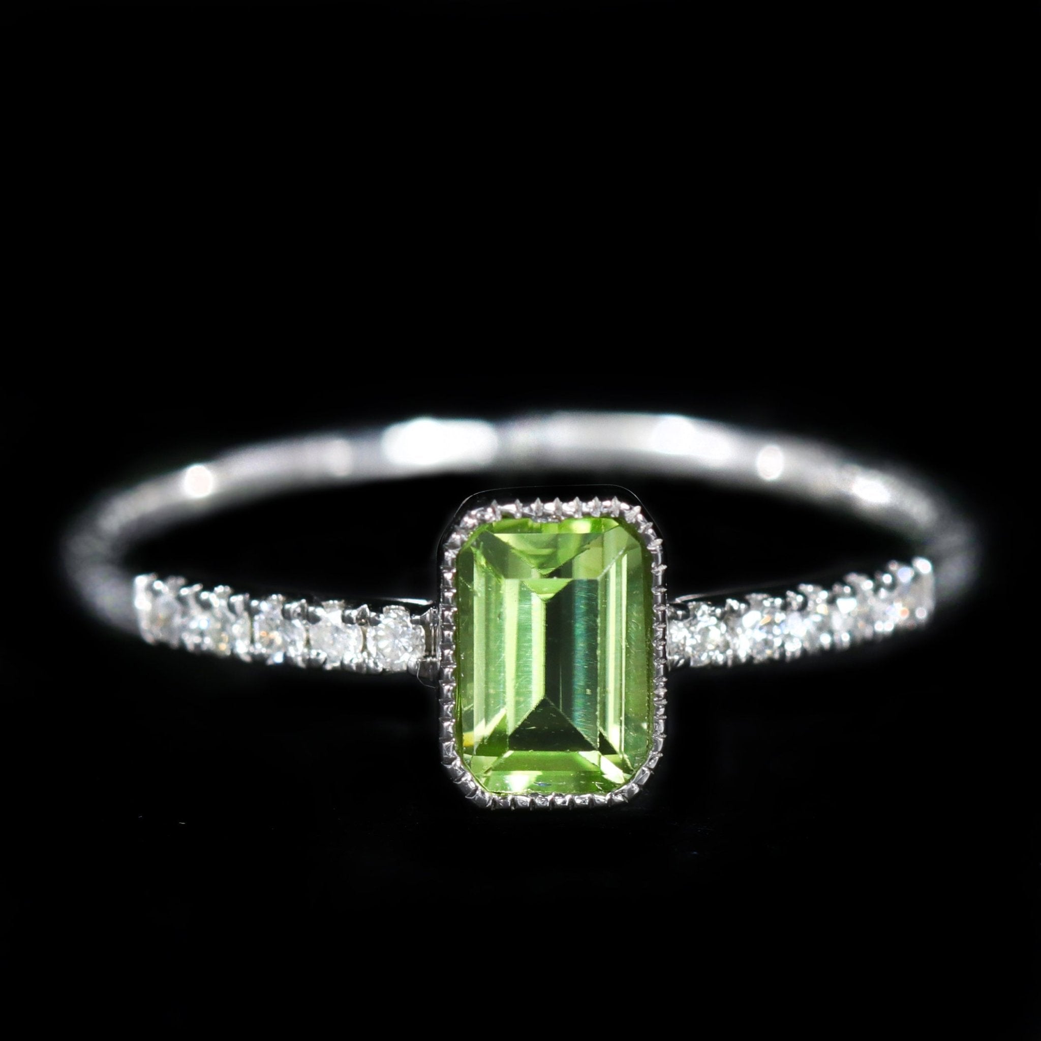 14K White Gold 0.64 Carat Peridot and Diamond Ring - Walton's Jewelry