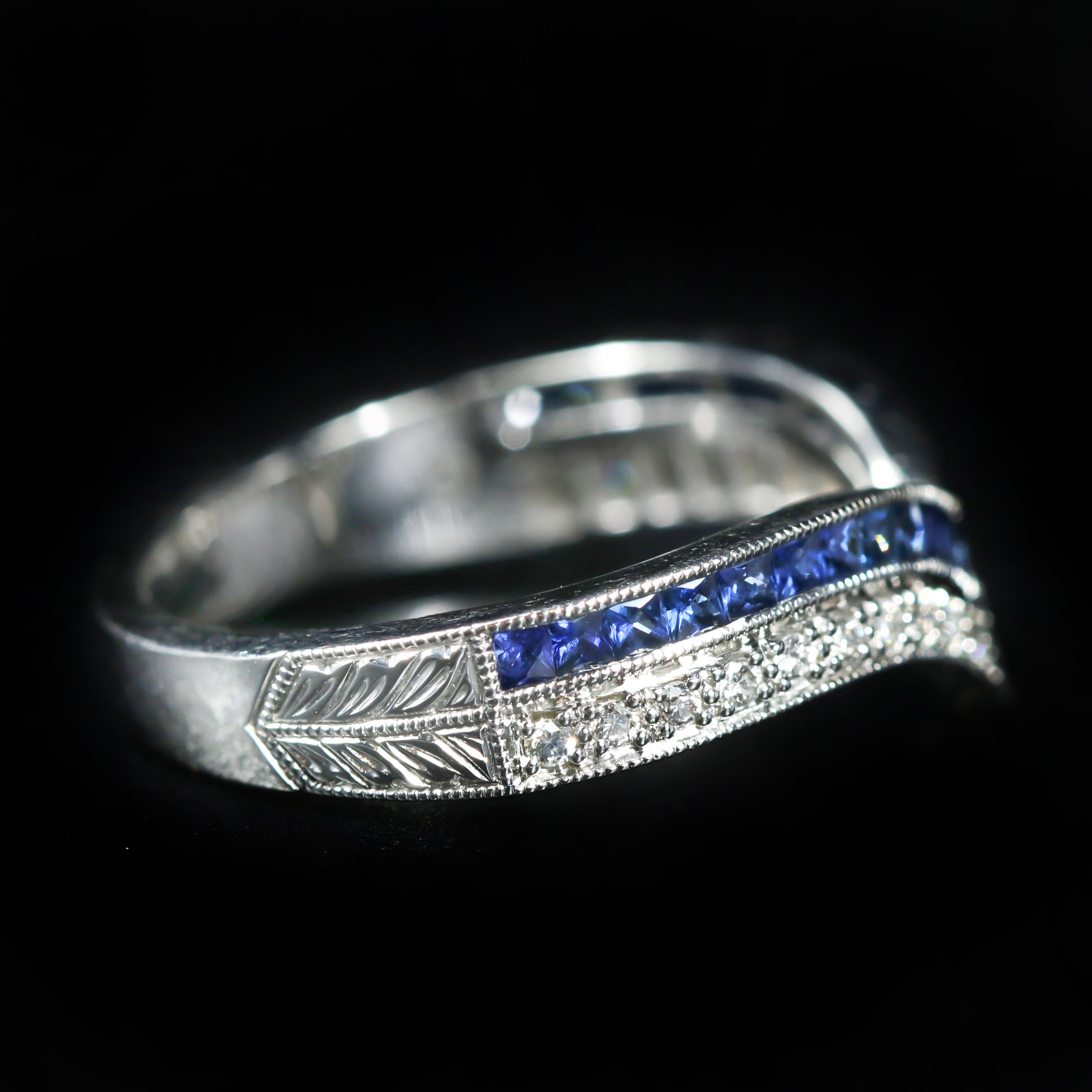 Platinum Diamond and French Cut Sapphire Tiara Band