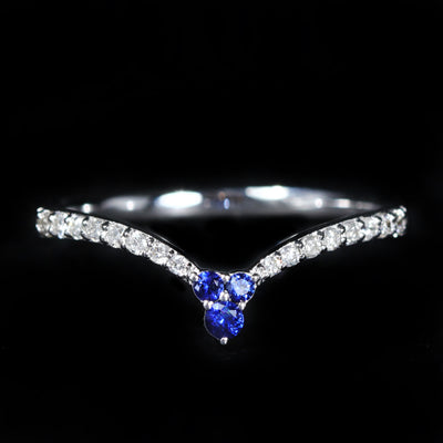 14K White Gold Sapphire and Diamond Curved Band