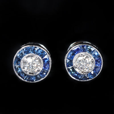 14K White Gold 0.21 CTW Diamond and Sapphire Stud Earrings