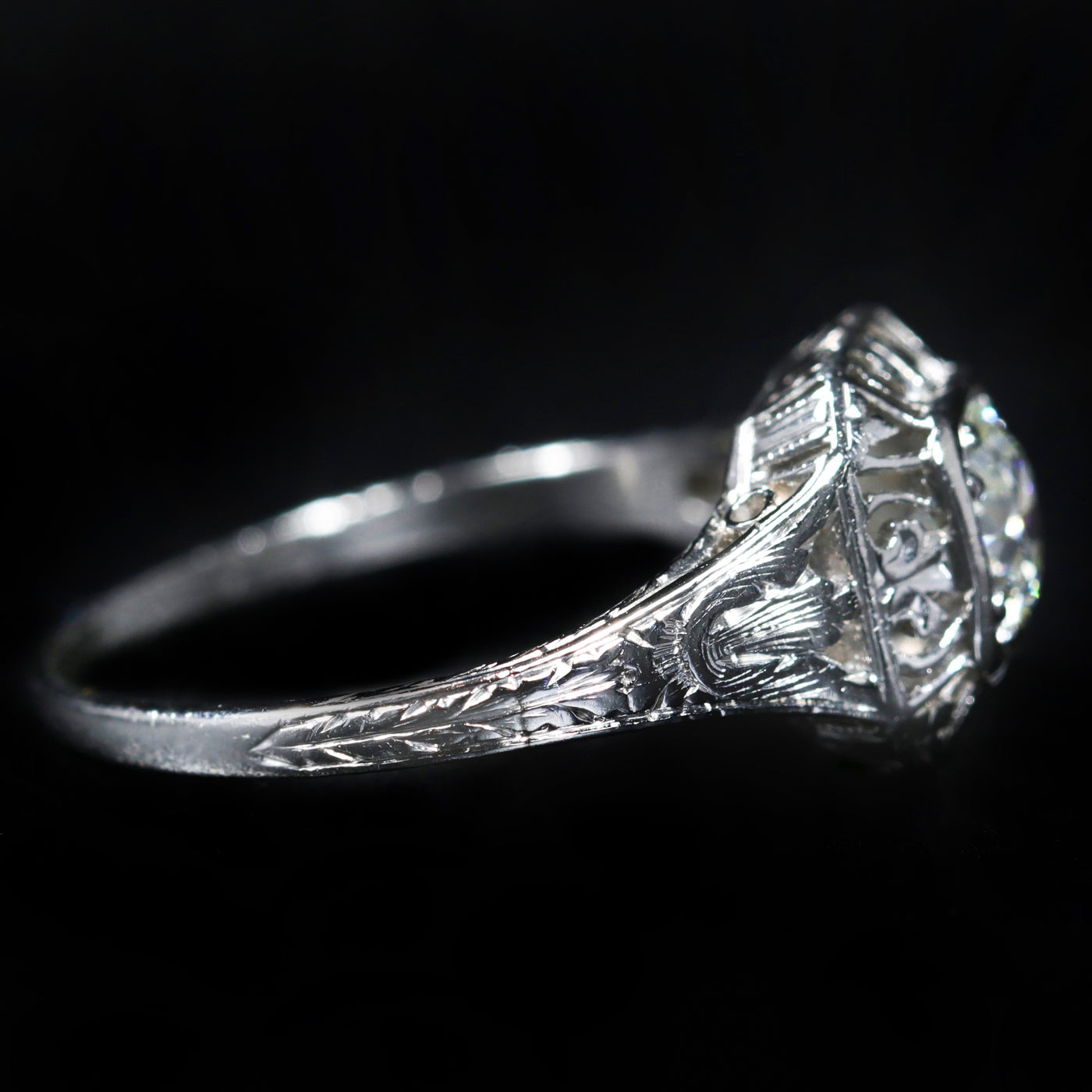 Art Deco Platinum 0.55 Carat Old European Cut Diamond Ring