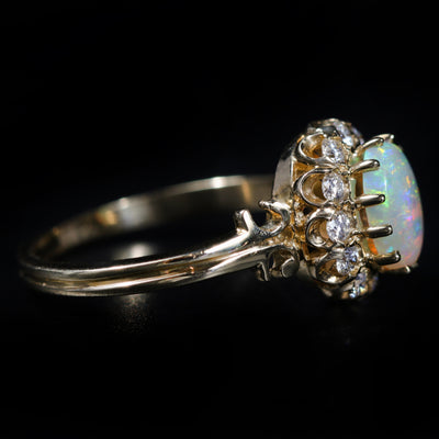 14k Yellow Gold 0.70 Carat Opal and Diamond Ring