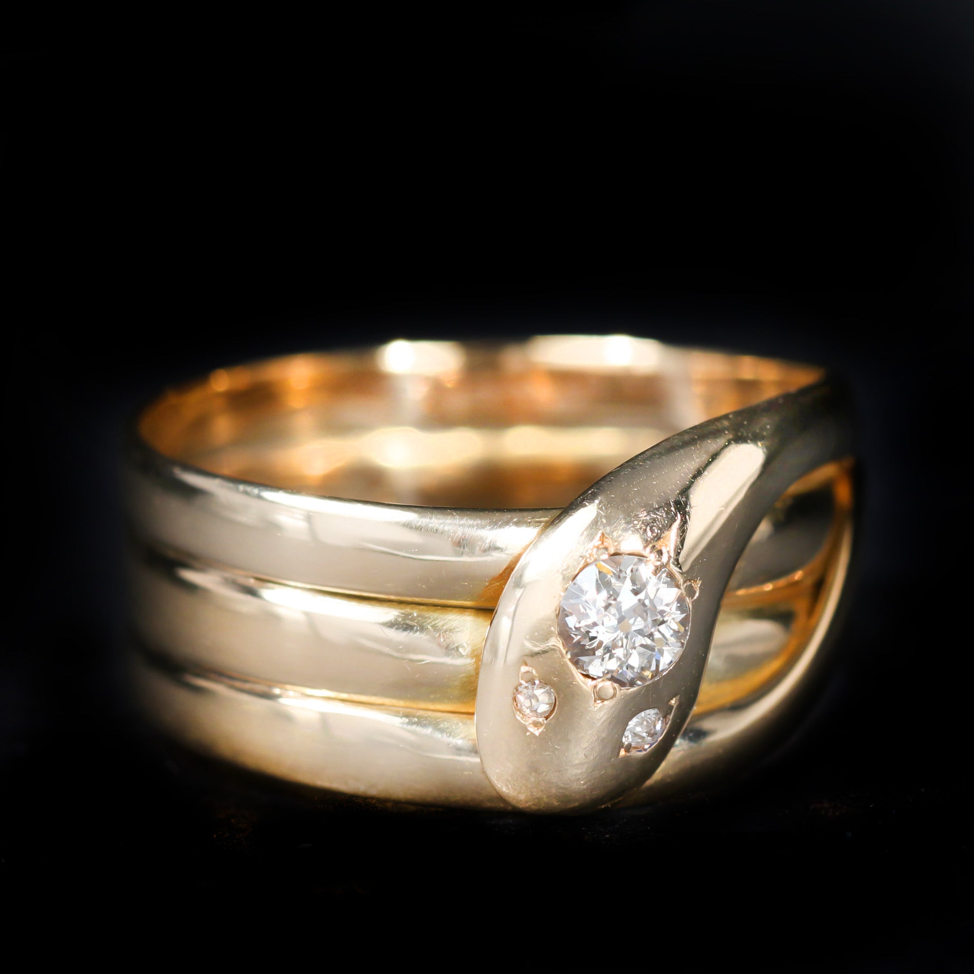 Victorian 18K Yellow Gold 0.23 CTW Diamond Snake Ring, Circa 1897