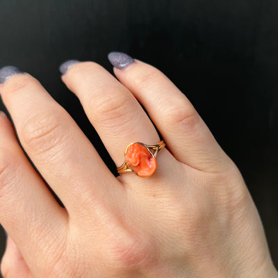 Estate 10K Yellow Gold Coral Cameo Ring