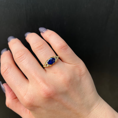 Victorian 18K Yellow Gold 2.21 Carat Sapphire and Diamond Ring