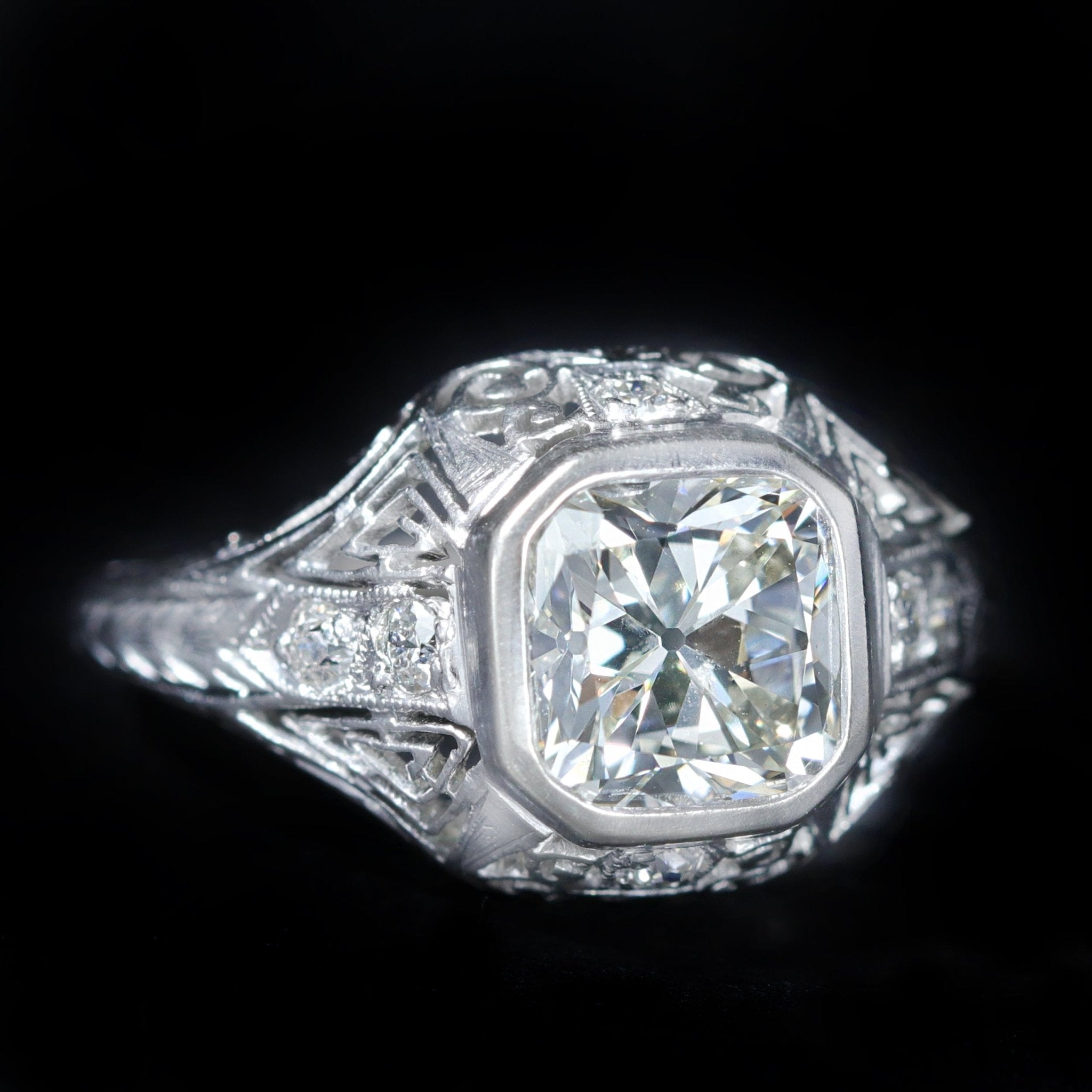 Art Deco Restoration 1.82 Carat Old Mine Cut Diamond Engagement Ring - Walton's Jewelry