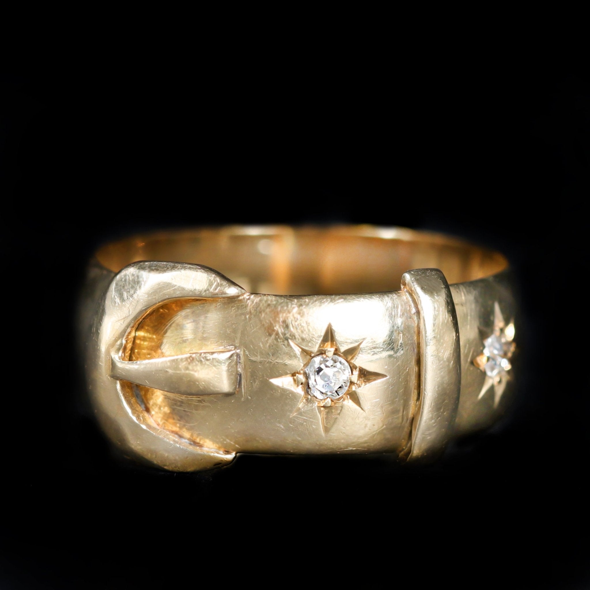 Georgian 18K Yellow Gold Diamond Buckle Ring, Circa 1817 - Walton's Jewelry