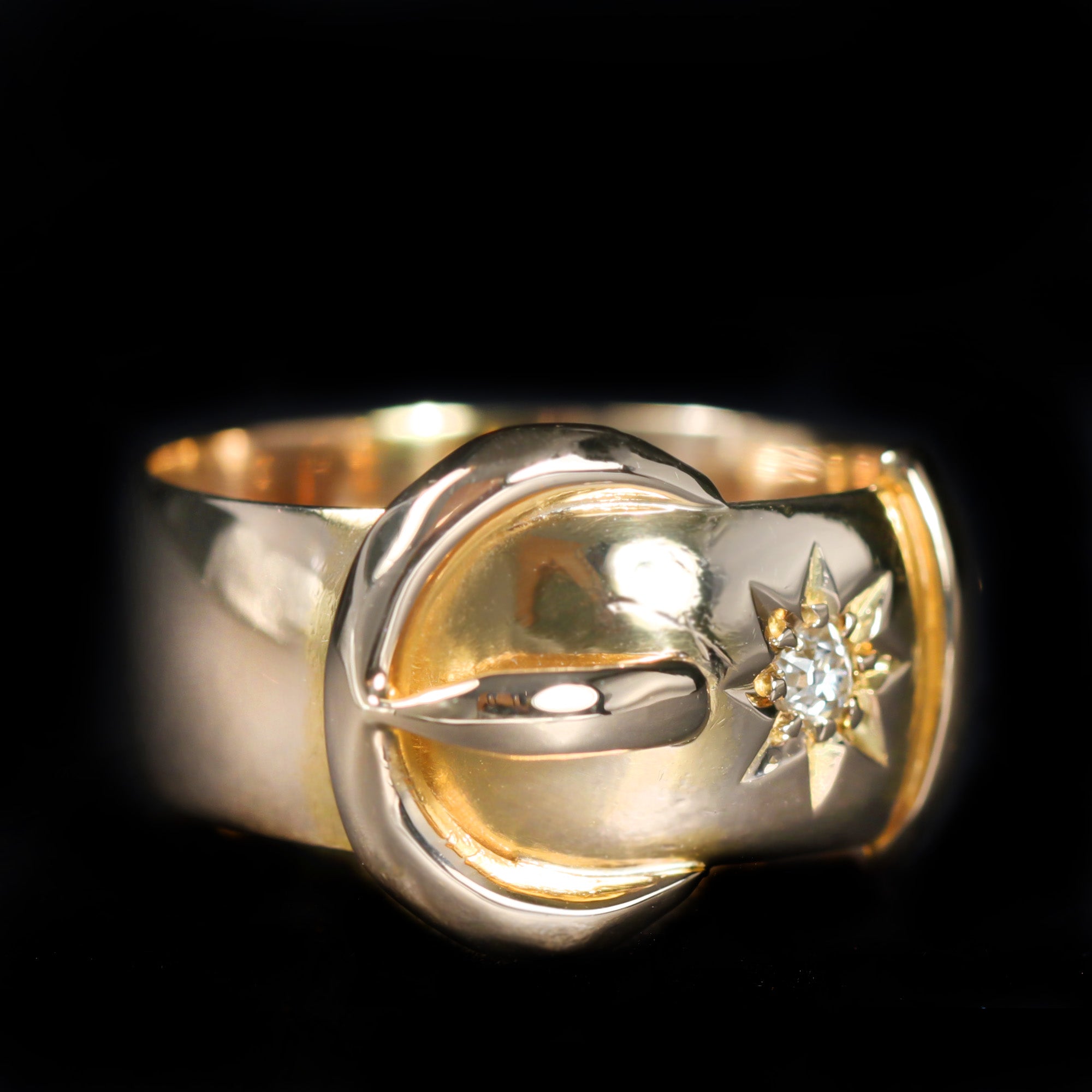 Edwardian 18K Yellow Gold and Diamond Buckle Ring, Circa 1909