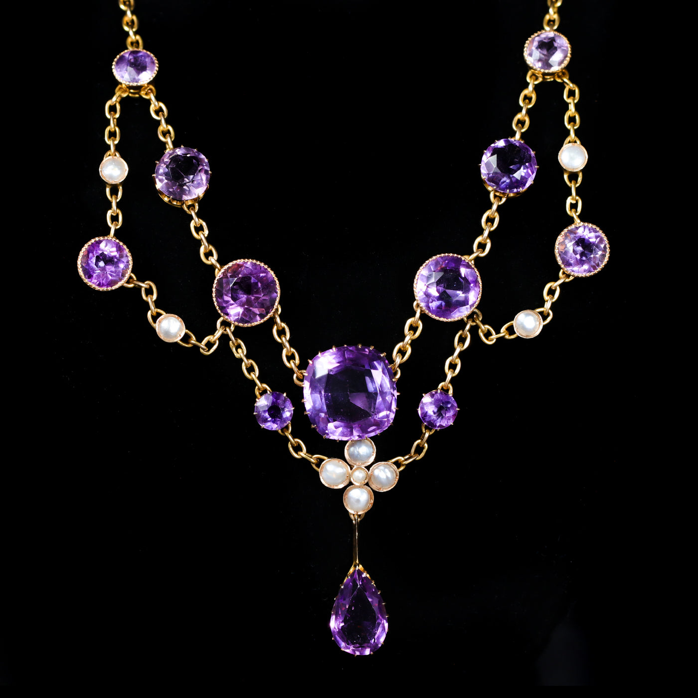 Victorian 11.00 CTW Amethyst and Pearl Swag Necklace