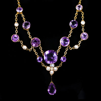 Victorian 11.00 CTW Amethyst and Pearl Swag Necklace