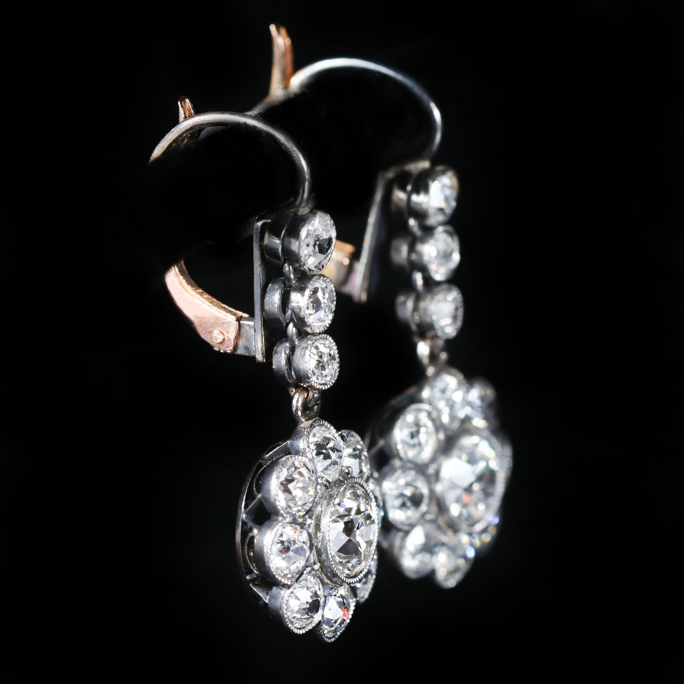 Edwardian Platinum 3.00 CTW Old European Cut Diamond Dangle Earrings