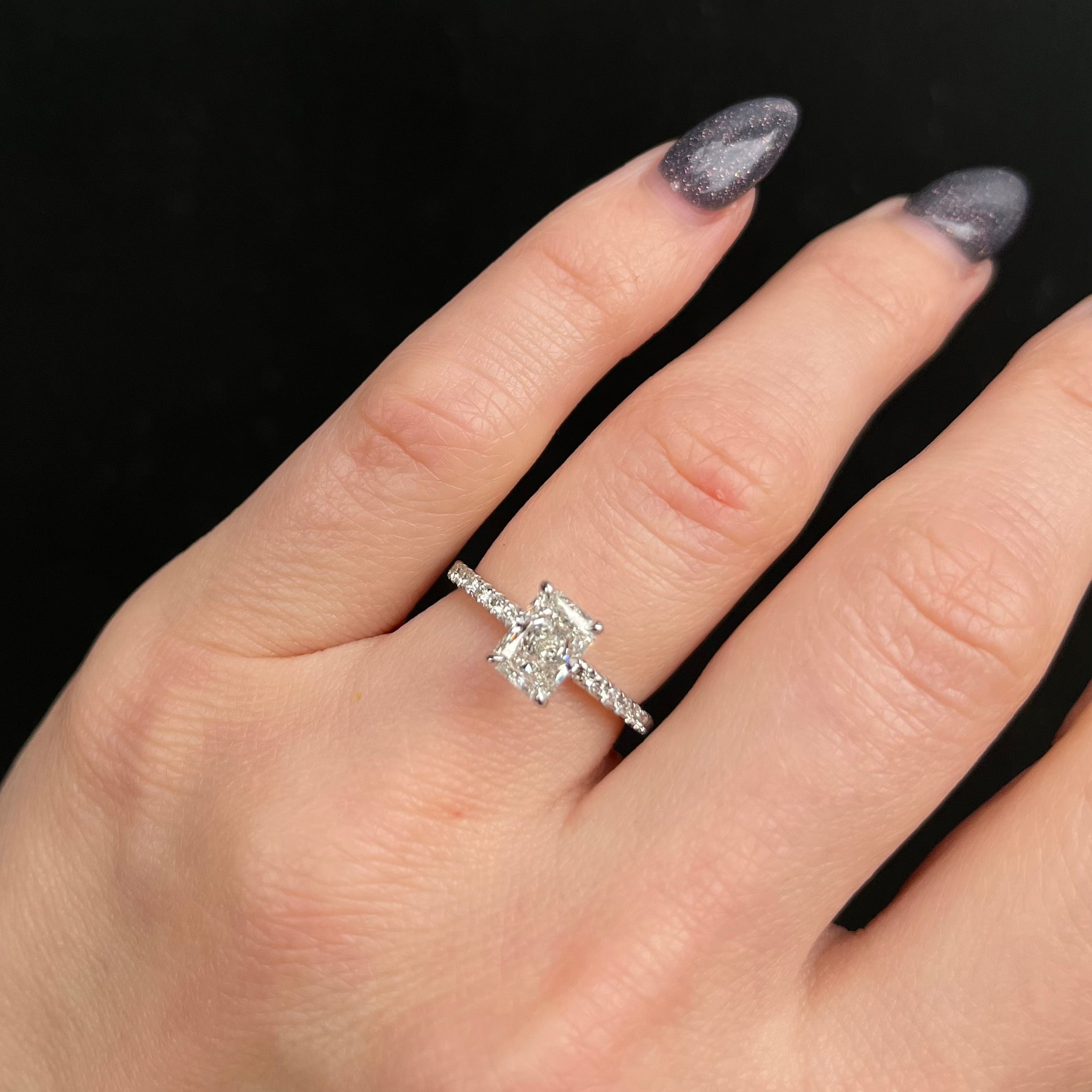 14K White Gold GIA Carat Radiant Cut Diamond Engagement Ring