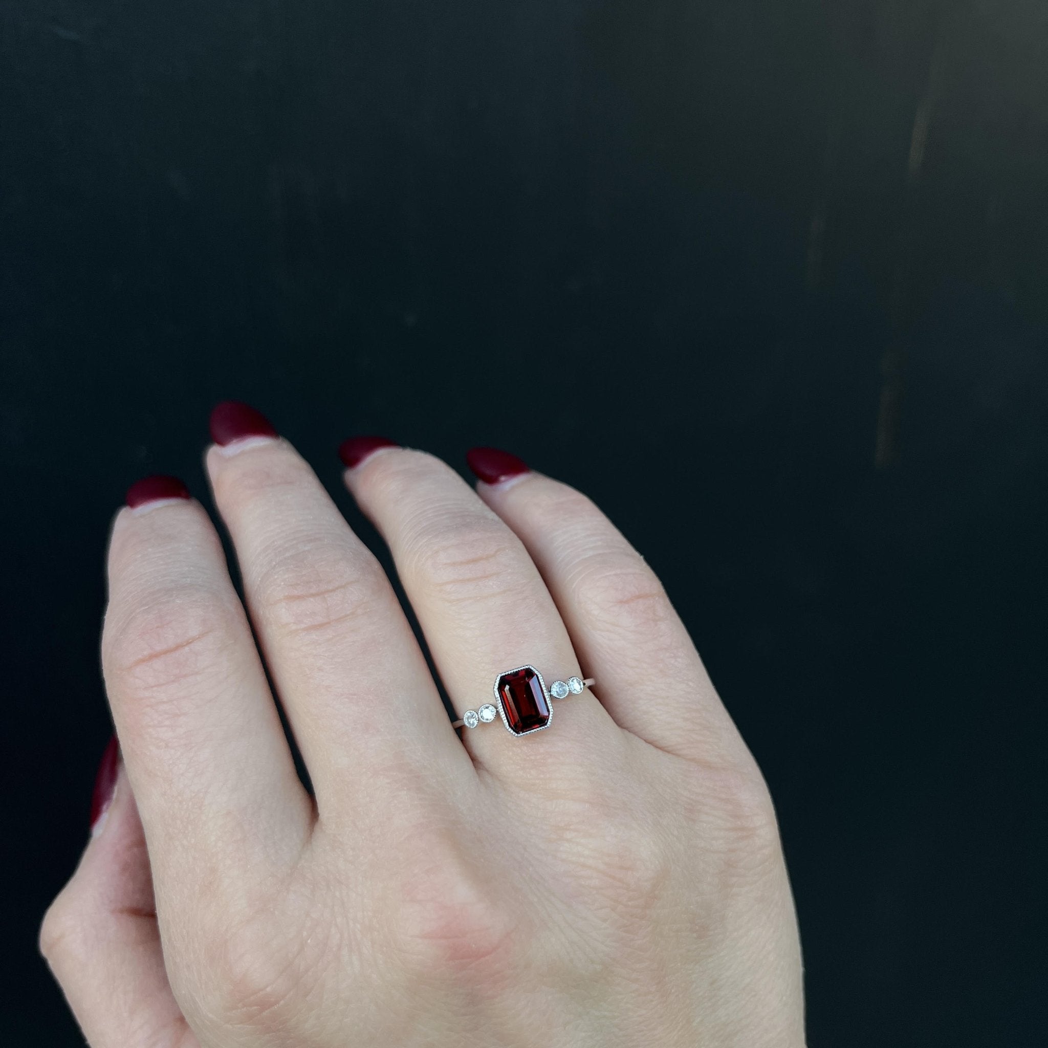 14K White Gold 1.20 Carat Garnet and Diamond Ring - Walton's Jewelry