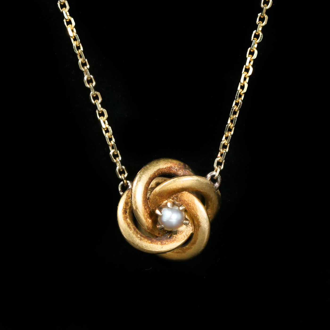 Victorian 18k Yellow Gold and Pearl Lover's Knot Necklace