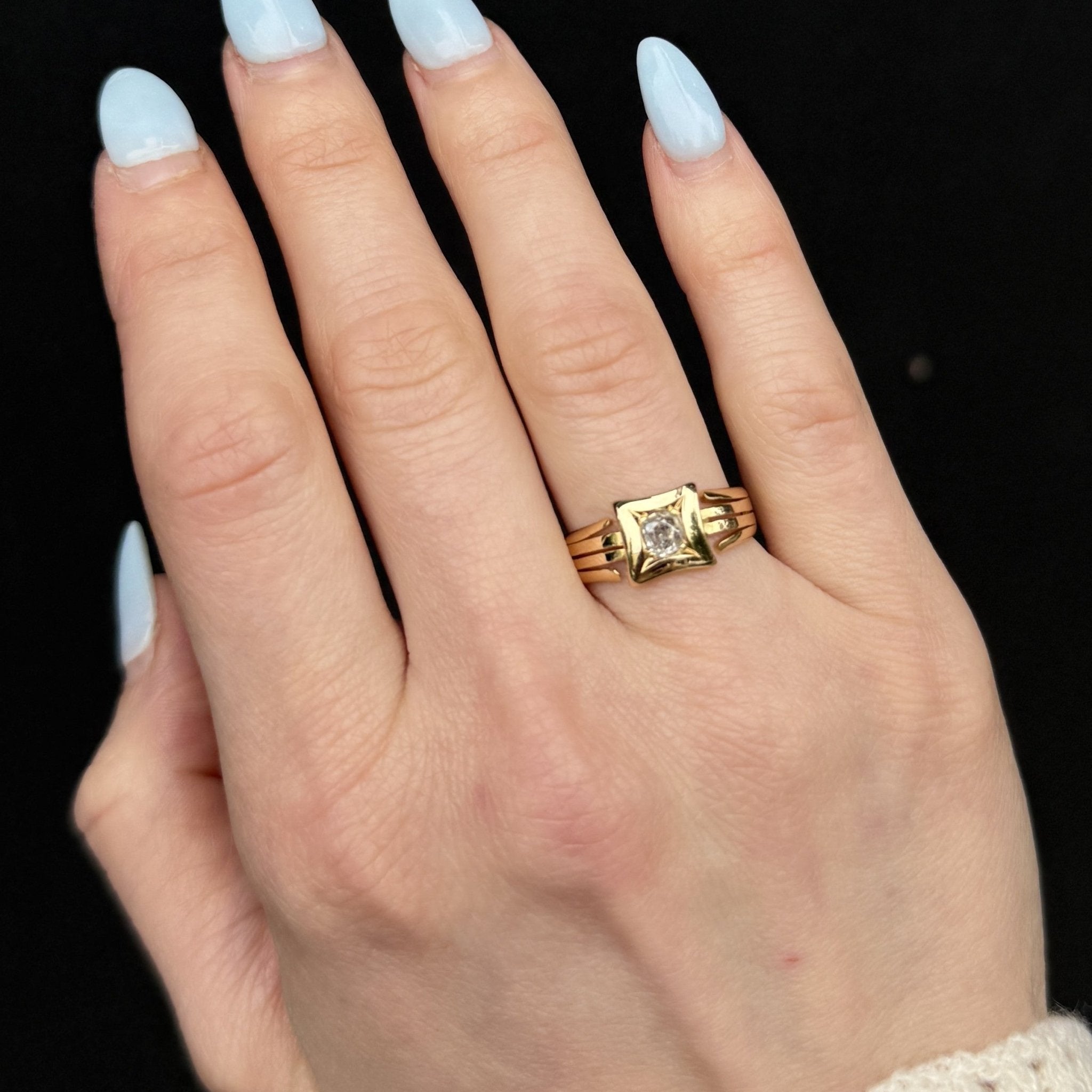 Art Deco 18K Yellow Gold 0.38 Carat Old Mine Cut Diamond Engagement Ring, Circa 1922 - Walton's Jewelry