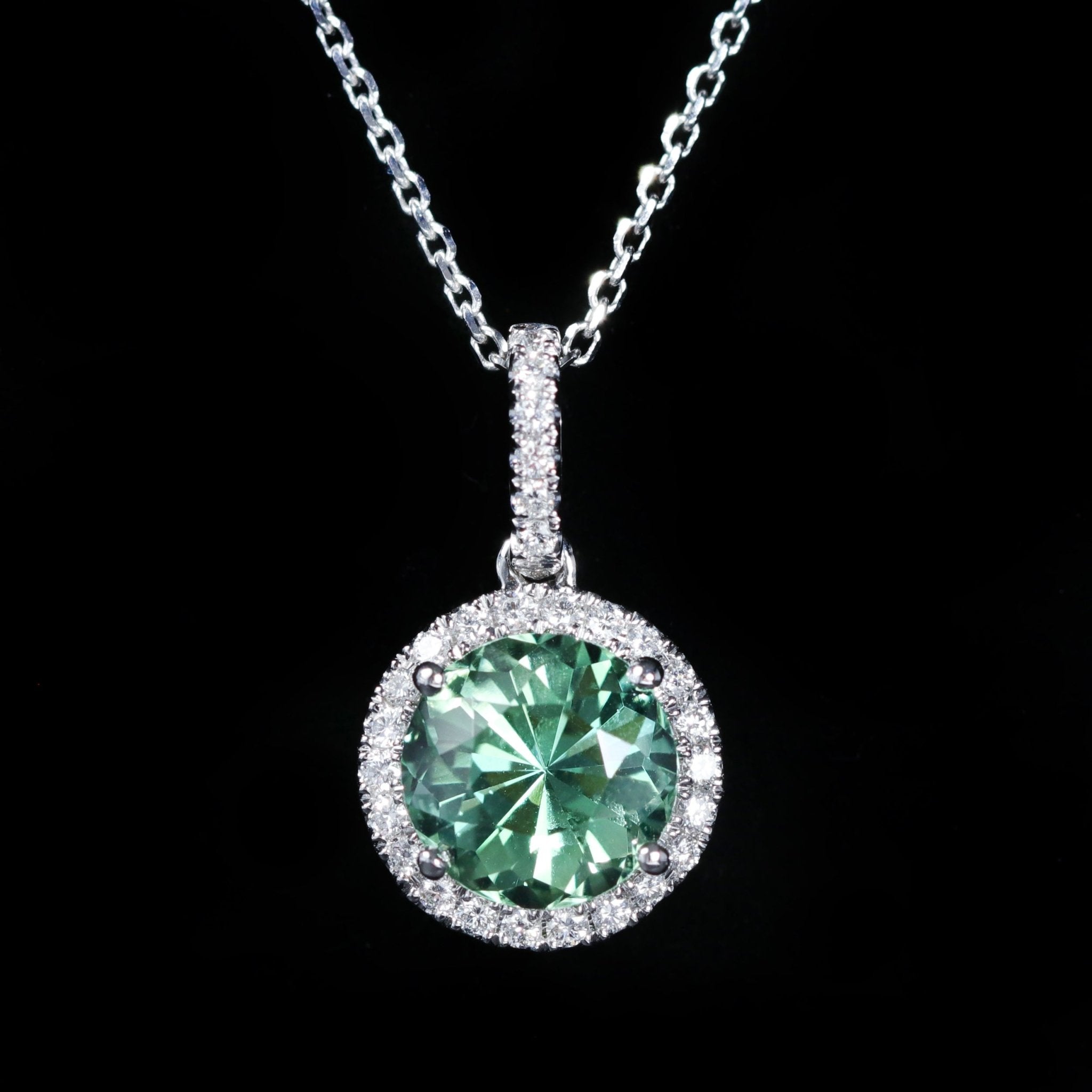 14K White Gold 2.03 Carat Green Tourmaline and Diamond Pendant - Walton's Jewelry
