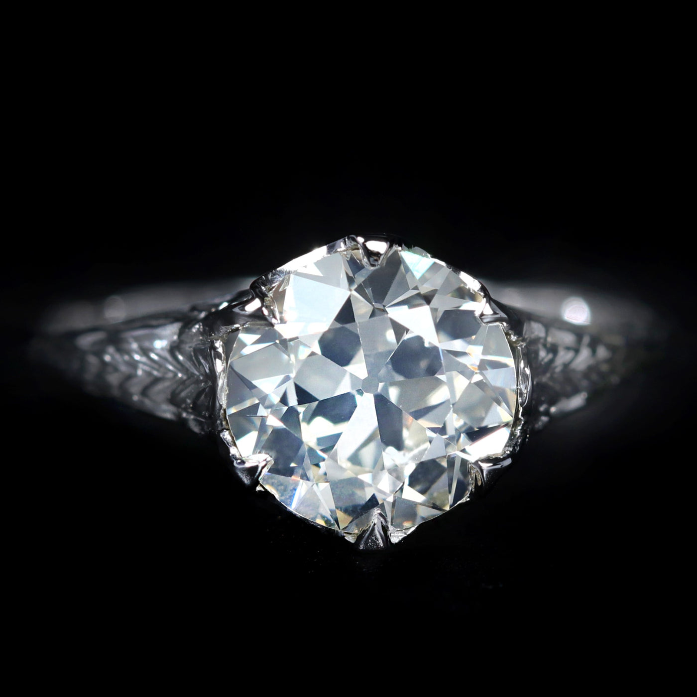 Art Deco 18k White Gold 2.50 Carat Old European Cut Diamond Engagement Ring