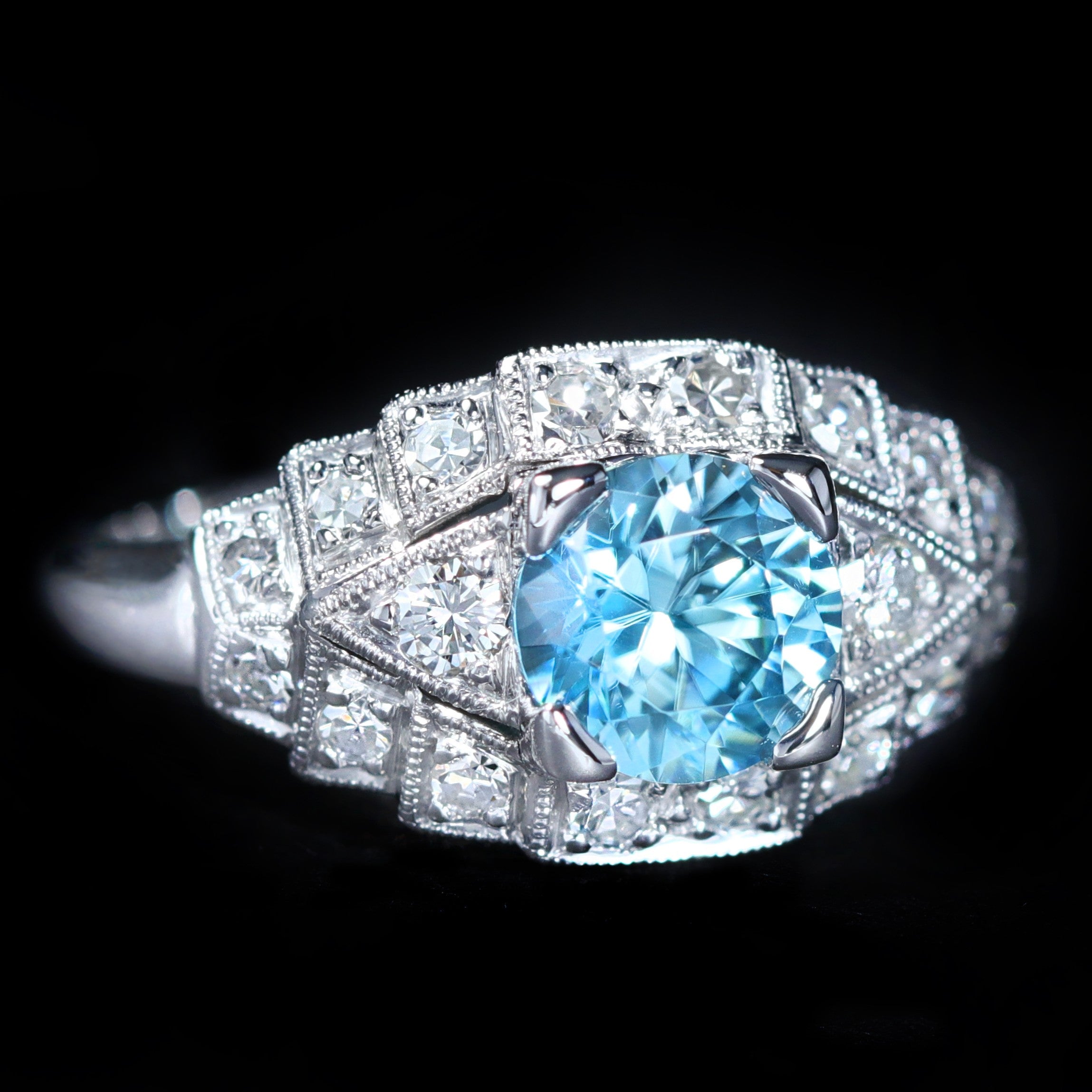 14K White Gold Carat Blue Zircon and Diamond Ring – Walton's