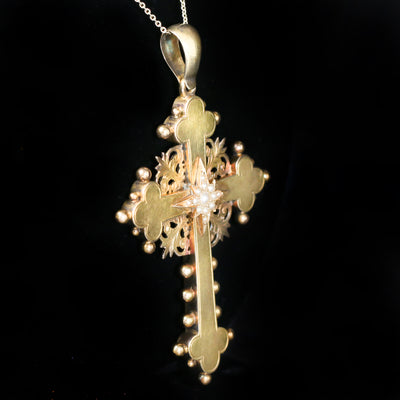 Victorian Estruscan Revival Cross and Seed Pearl Pendant