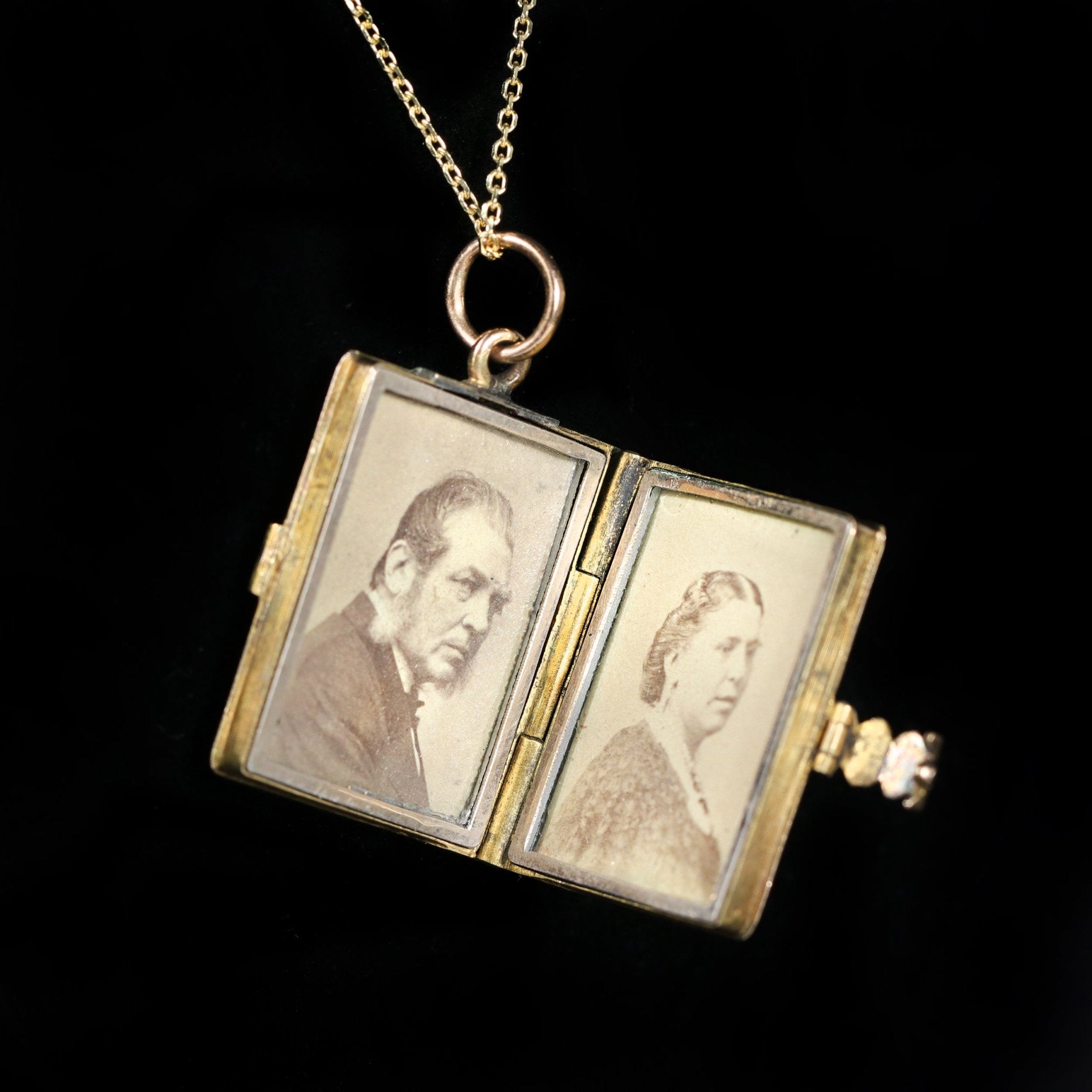 Victorian 18K Yellow Gold and Blue Enamel Bible Locket Pendant - Walton's Jewelry