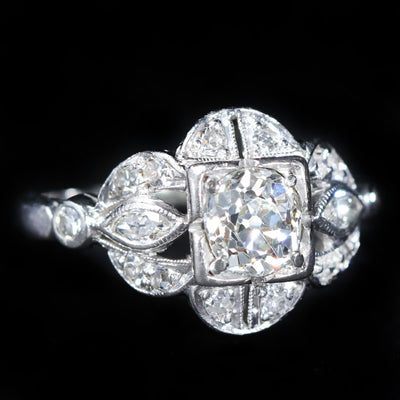 Art Deco Platinum 0.70 Carat Old Mine Cut Diamond Engagement Ring