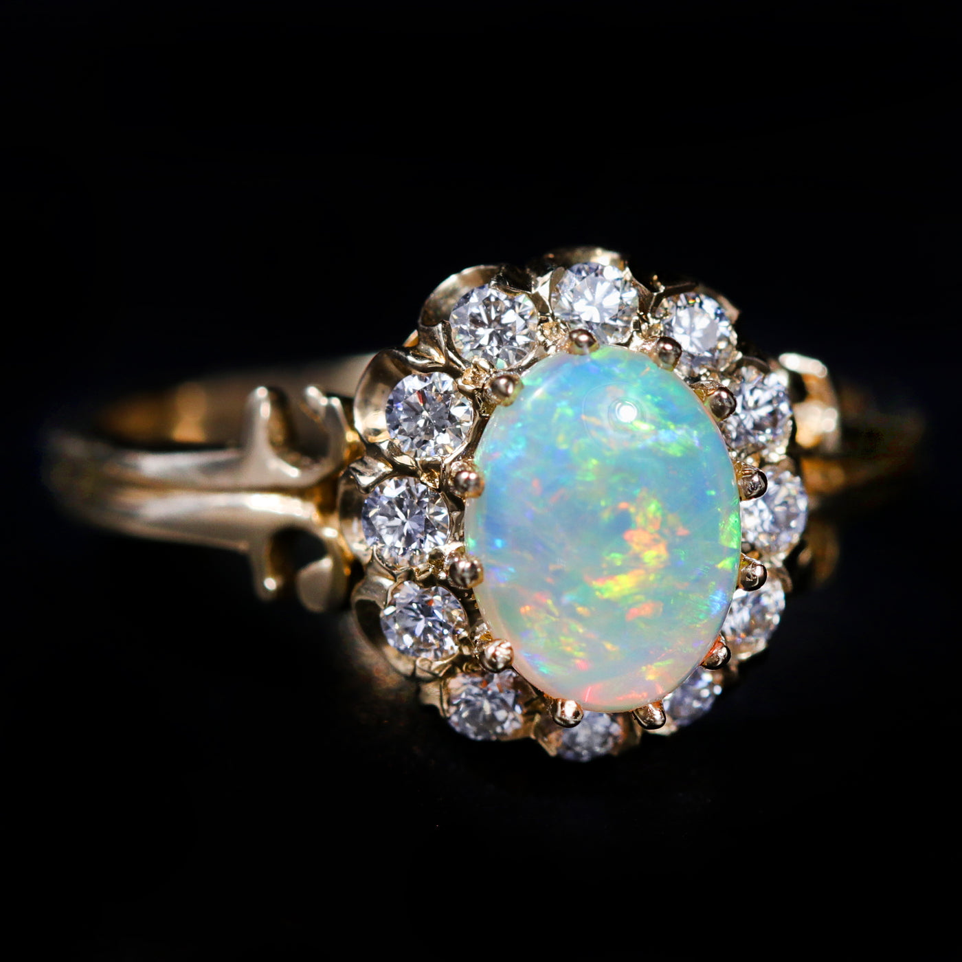 14k Yellow Gold 0.65 Carat Opal and Diamond Ring